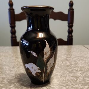 Black Floral Vase with Gold Accents